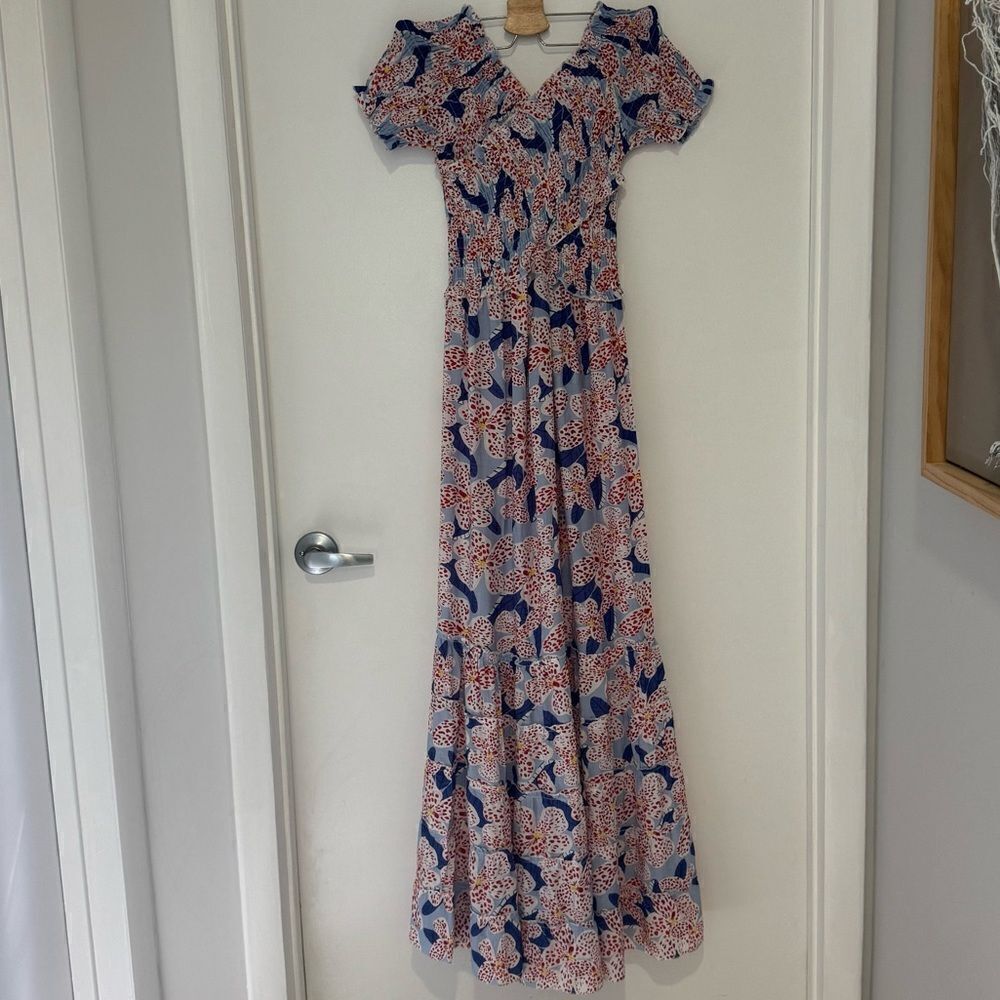 LUMINARY floral print‎ maxi off shoulder dress empire waist cross front Small